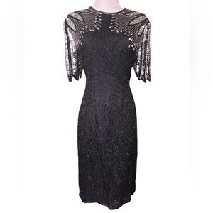 Vintage glam fully beaded sequin cocktail dress S